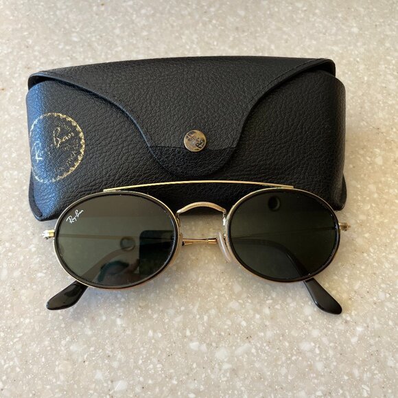 Ray-Ban Oval Double Bridge Polished Arista Gold Sunglasses (G-15 Green lenses) - Picture 1 of 8